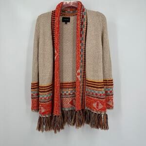 Le Fee Verte Womens Size XS/S Southwestern Boho Fringe‎ Cardigan Sweater